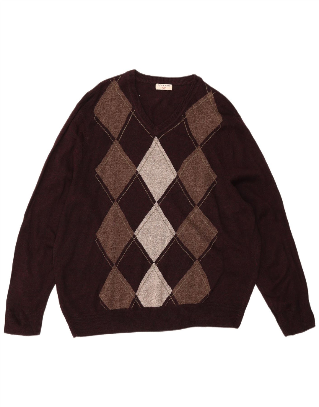 DOCKERS Suéter masculino com decote em V grande Borgonha Argyle/Diamante