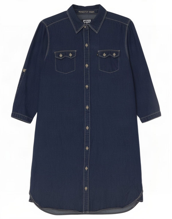 Vestido camisa jeans de manga 3/4 para meninas Levi's 13-14 anos XL azul marinho algodão