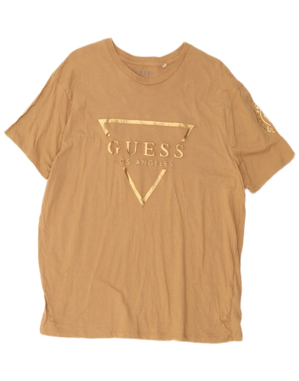 Camiseta feminina Guess com estampa gráfica UK 18 XL algodão bege