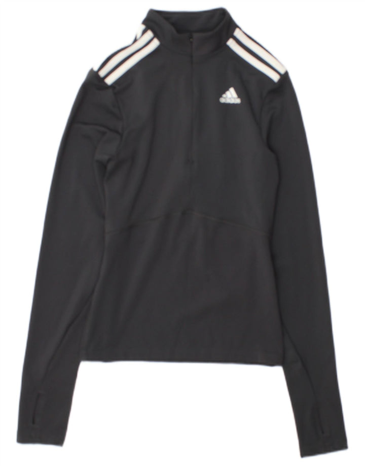 Adidas feminino zip neck pulôver treino top reino unido 4/6 XS cinza colorblock