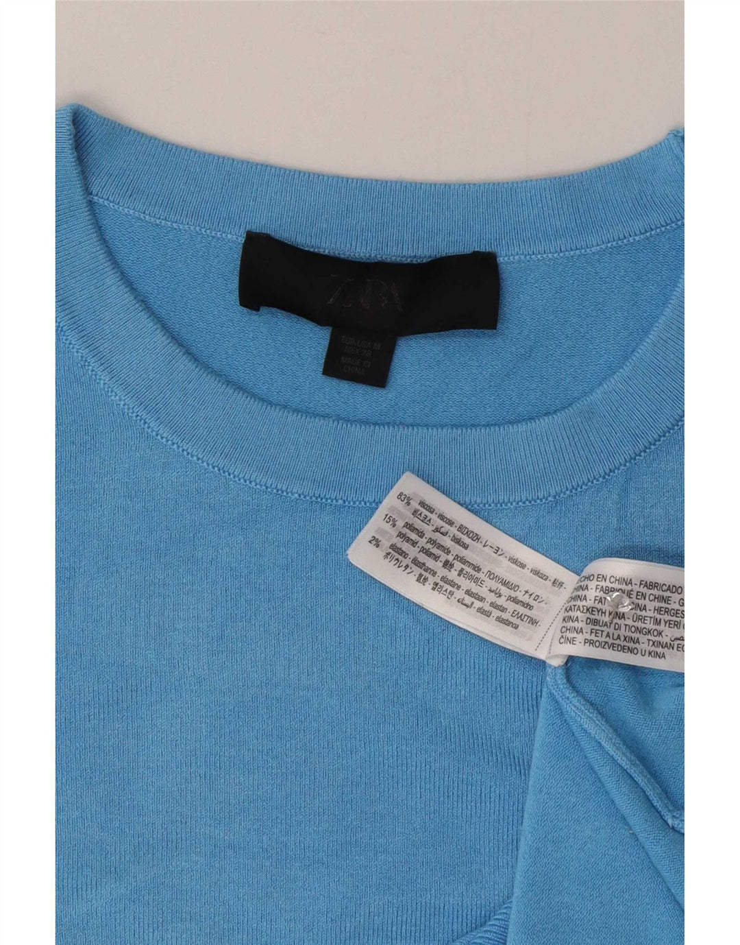 Camiseta feminina Zara Top UK 12 viscose azul médio