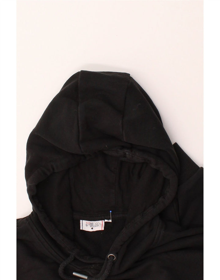 FILA Mens Graphic Hoodie Jumper Small Black Cotton Vintage Fila and Second-Hand Fila from Messina Hembry 