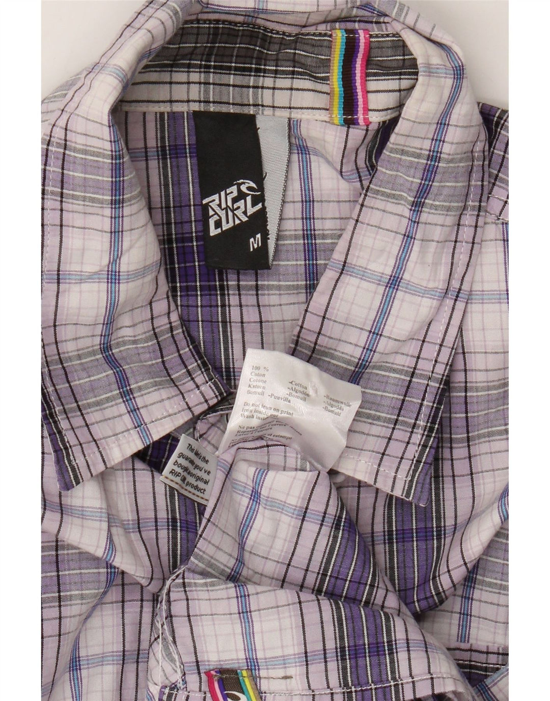 Rip Curl Camisa masculina de manga curta de algodão xadrez médio roxo