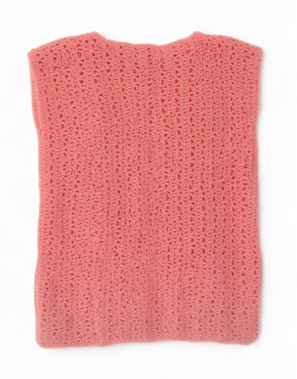 Regata feminina vintage de crochê com colete UK 12 rosa médio