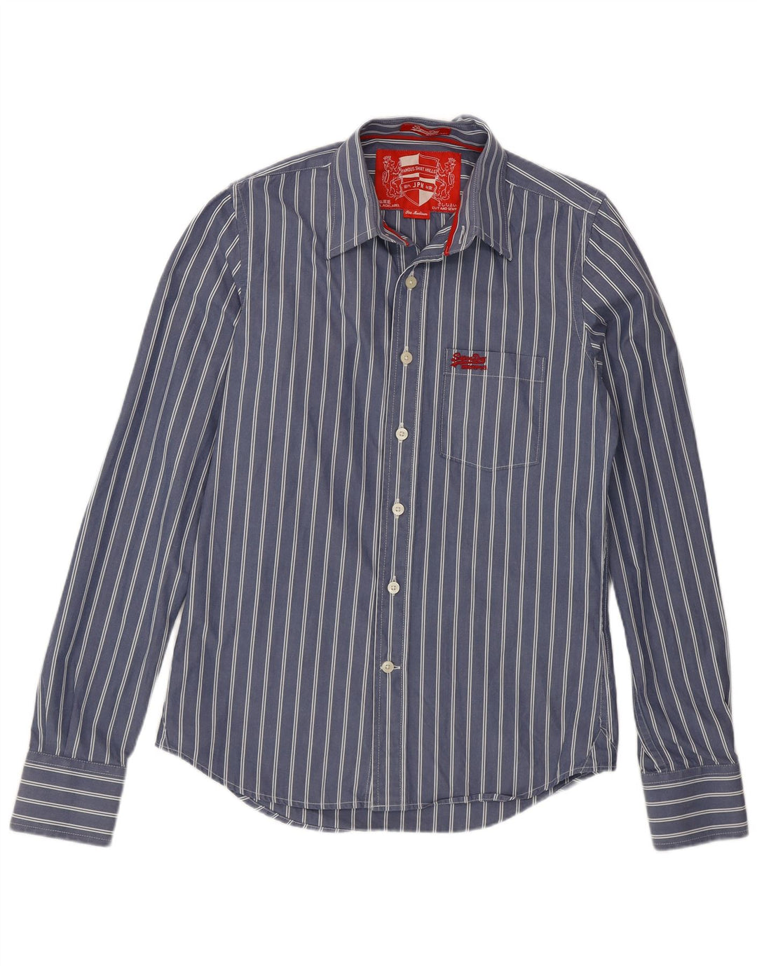 Camisa masculina Superdry algodão listrado azul médio