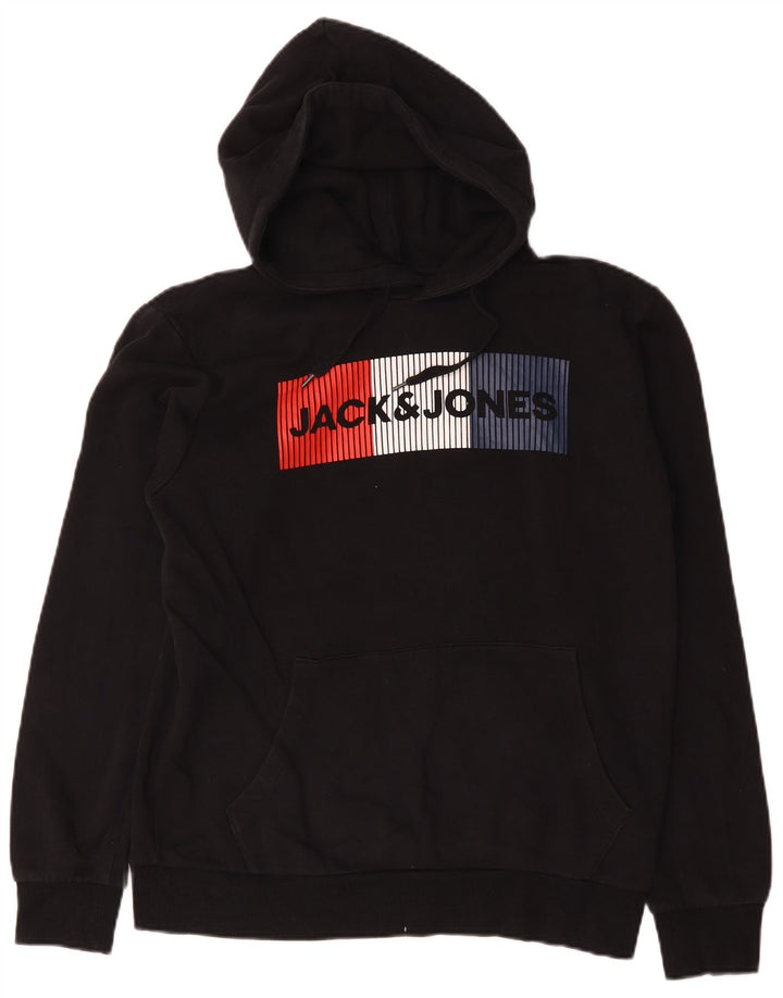 Jack & Jones moletom com capuz gráfico masculino médio algodão preto