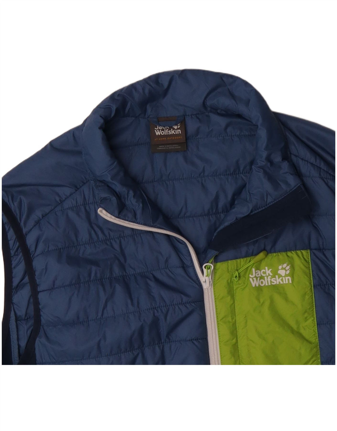 JACK WOLFSKIN Colete masculino acolchoado UK 40 grande bloco colorido azul poliéster