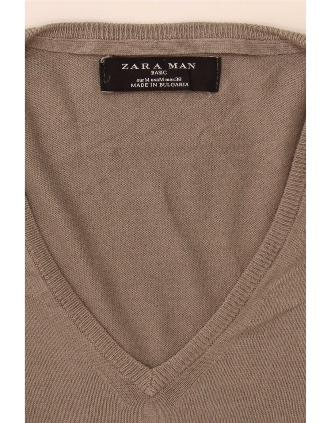 Zara Suéter masculino com decote em V cinza médio