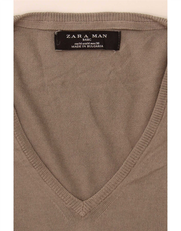 Zara Suéter masculino com decote em V cinza médio