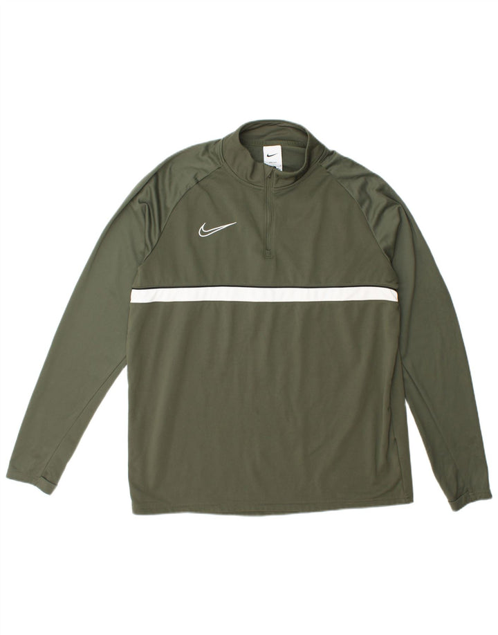 Pulôver masculino Nike Dri Fit com gola e zíper, top grande de poliéster verde