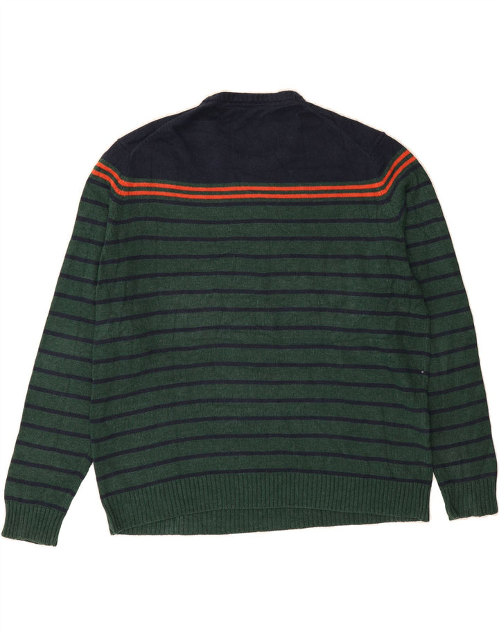 IZOD Mens Crew Neck Jumper Sweater XL Green Striped Cotton Vintage Izod and Second-Hand Izod from Messina Hembry 
