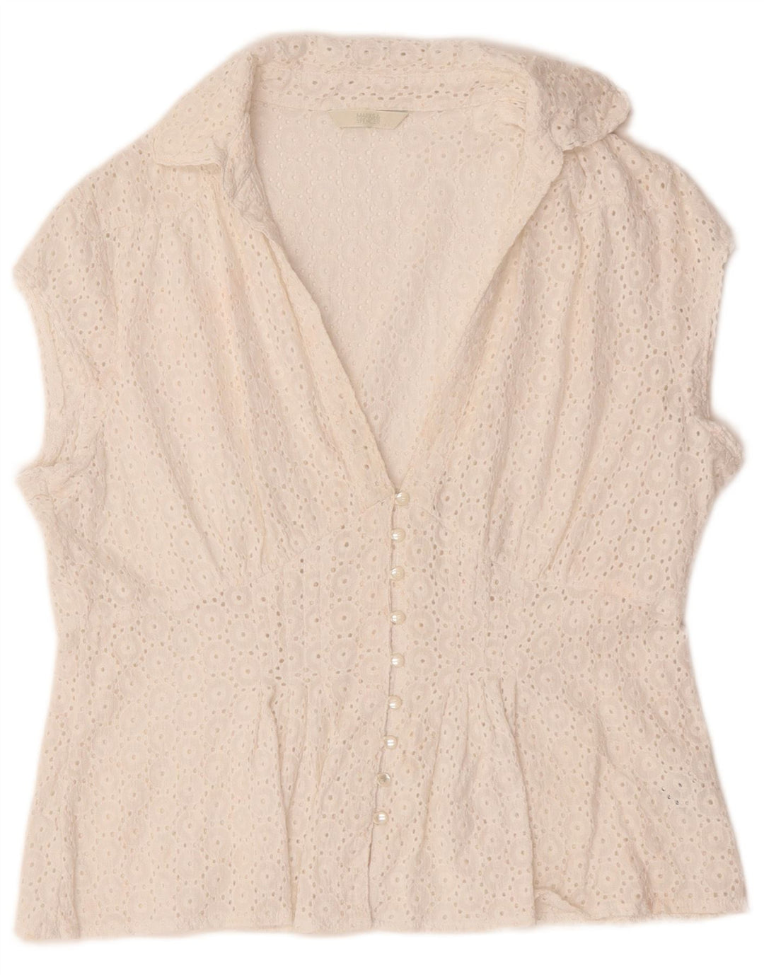 Blusa feminina Marks & Spencer transparente Reino Unido 16 grande branca