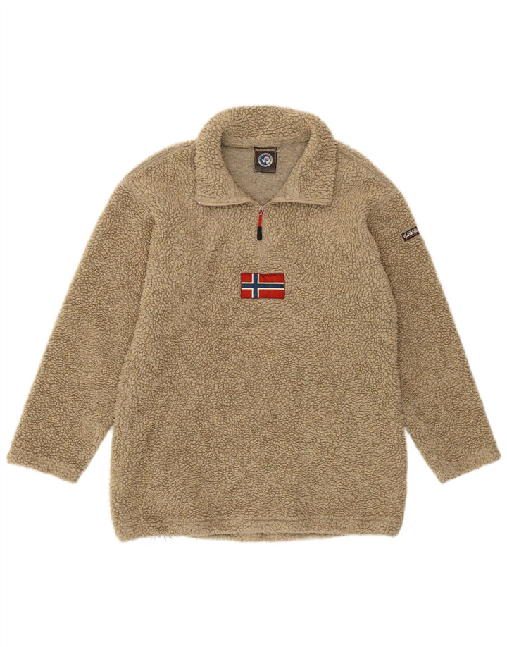 Suéter de lã feminino Napapijri com gola e zíper, grande bege poliacrílico