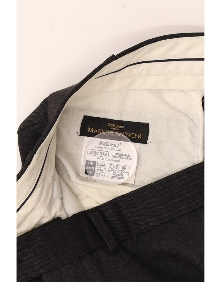 Calça masculina de terno reto Marks & Spencer W40 L28 poliéster cinza