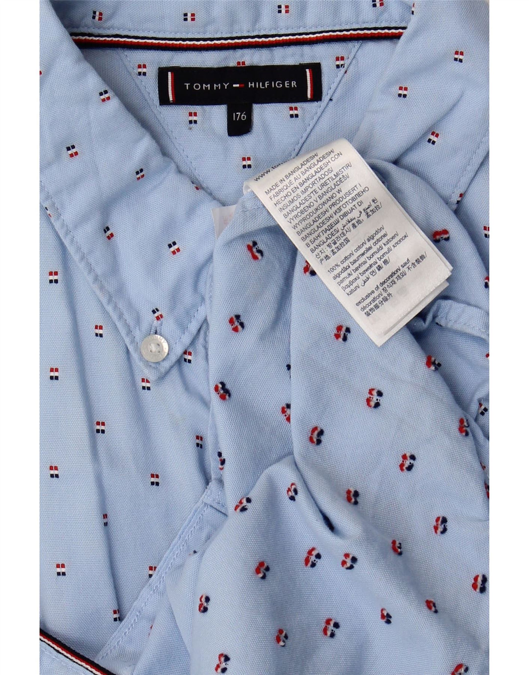 Camisa masculina Tommy Hilfiger 15-16 anos algodão manchado azul