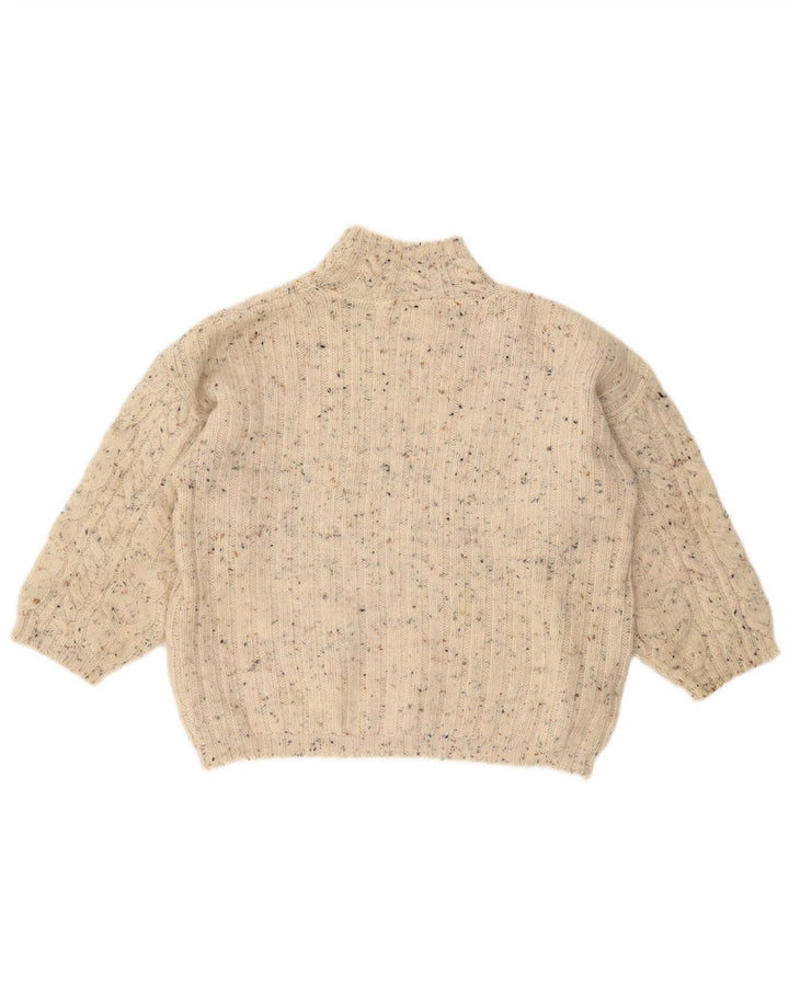 Suéter feminino VINTAGE com gola tartaruga Reino Unido 18 XL branco manchado