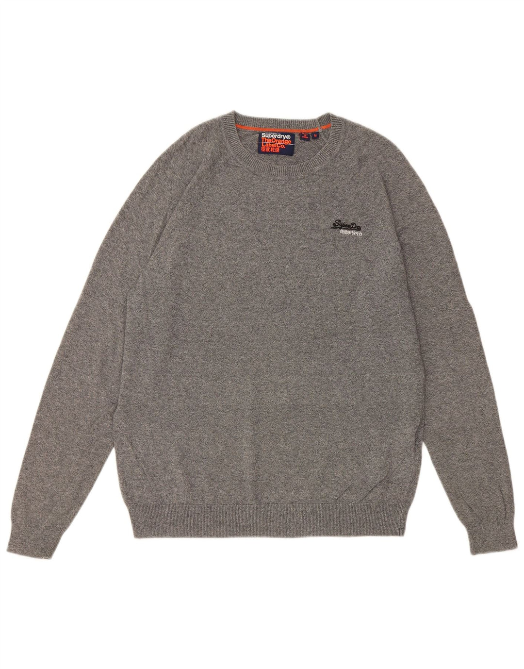 Suéter masculino Superdry com gola redonda e algodão manchado cinza médio