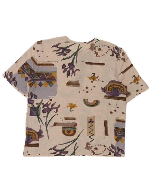 Camiseta feminina vintage UK 16 grande viscose geométrica bege