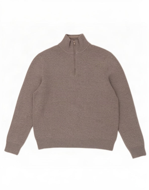 Suéter masculino Marks & Spencer com zíper e gola grande poliéster cinza