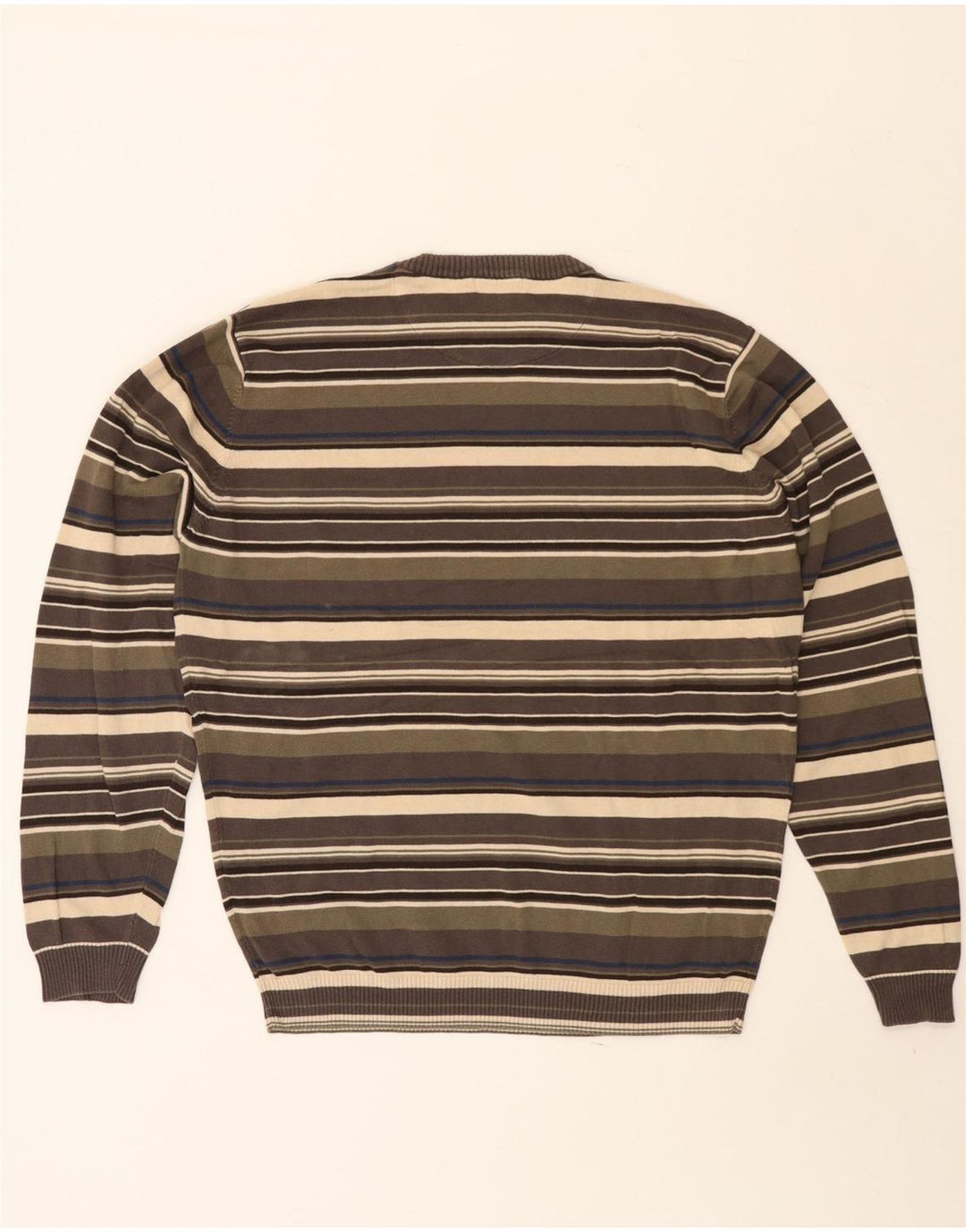 Suéter masculino J. Crew com gola redonda e algodão listrado cáqui médio