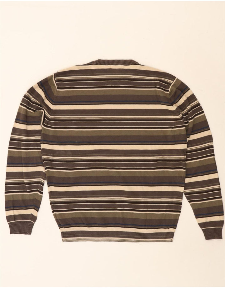 Suéter masculino J. Crew com gola redonda e algodão listrado cáqui médio