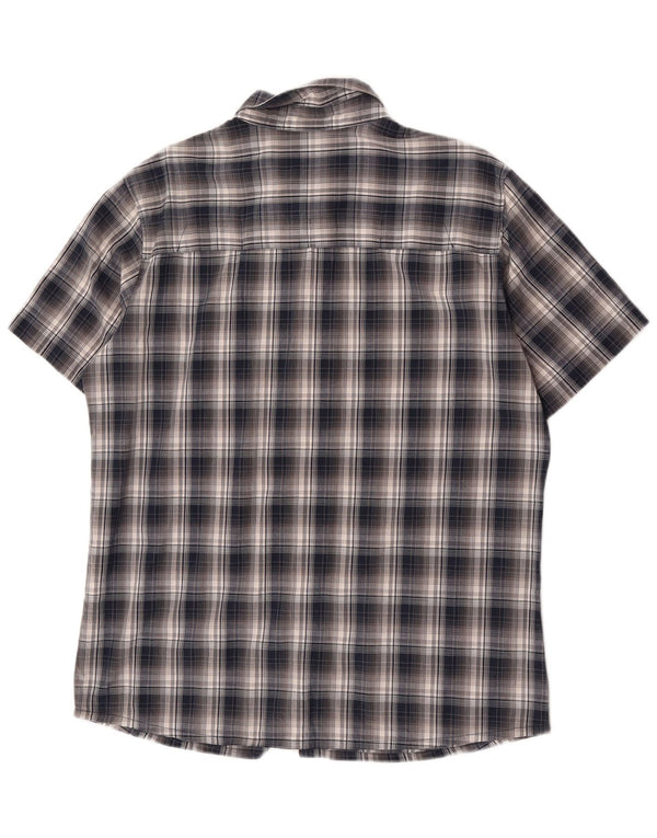 Camisa masculina de manga curta Jack Wolfskin Reino Unido 40/42 grande xadrez azul marinho