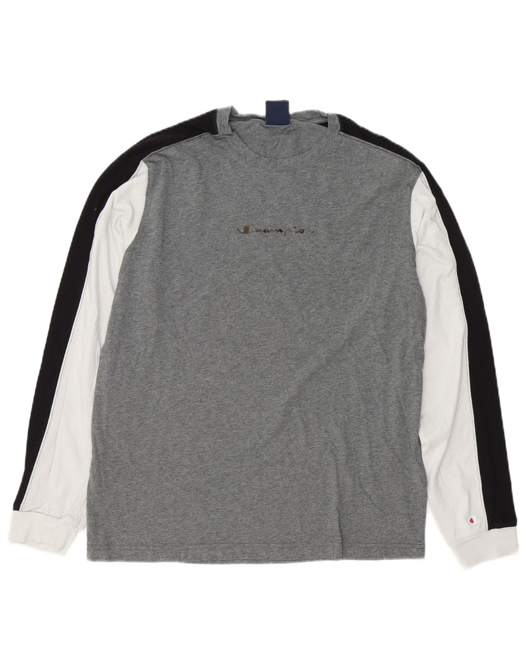 Campeão masculino gráfico top manga comprida grande cinza colorblock algodão