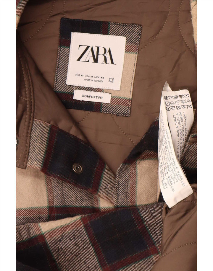 Jaqueta masculina Zara Shacket UK 38 Poliéster xadrez bege médio