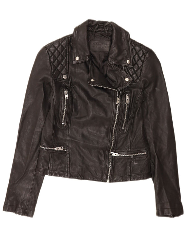Jaqueta feminina de couro para motociclista All Saints Reino Unido 8 pequena preta