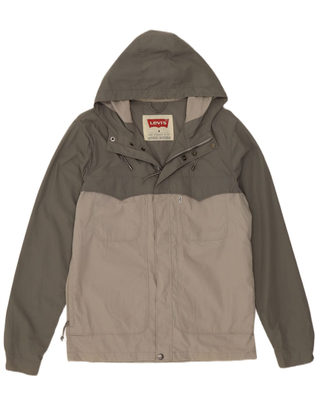 Jaqueta de chuva masculina com capuz Levi's UK 38 poliéster colorblock verde médio