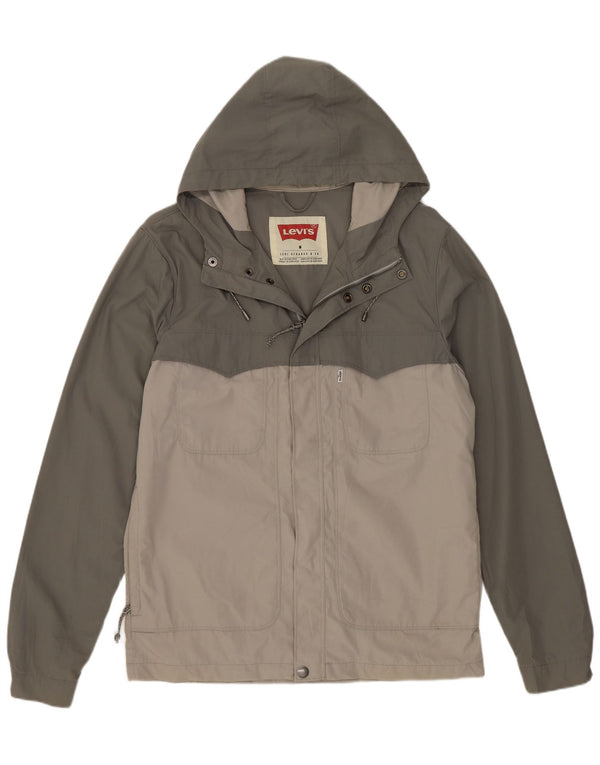 Jaqueta de chuva masculina com capuz Levi's UK 38 poliéster colorblock verde médio