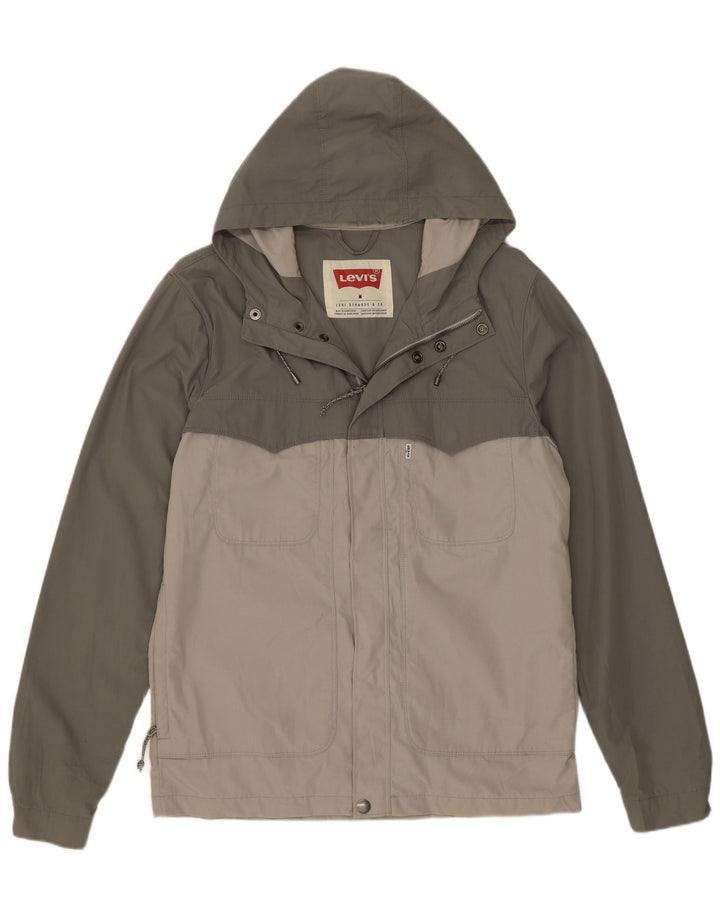Jaqueta de chuva masculina com capuz Levi's UK 38 poliéster colorblock verde médio