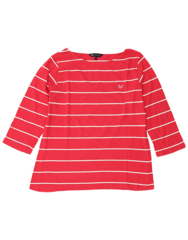 Crew Clothing Top feminino manga 3/4 Reino Unido 14 algodão listrado vermelho médio