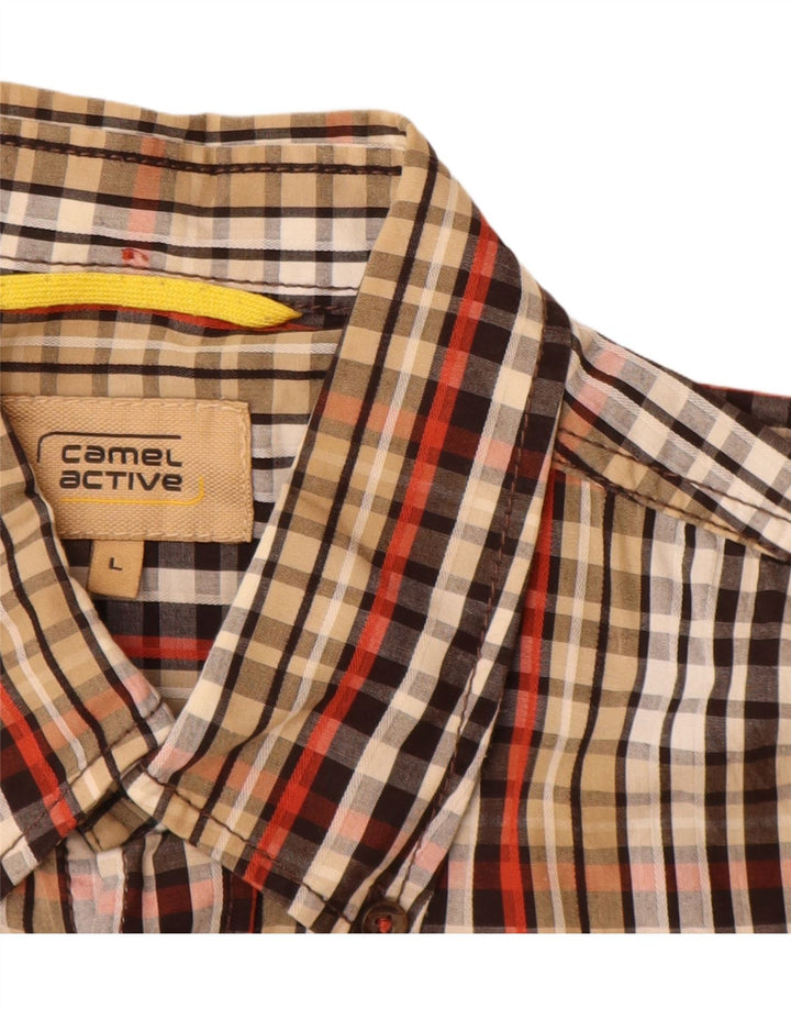 CAMEL ACTIVE Camisa masculina de manga curta grande algodão xadrez multicolorido