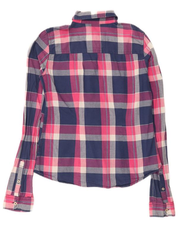 Camisa feminina de flanela Hollister UK 6 XS azul marinho xadrez