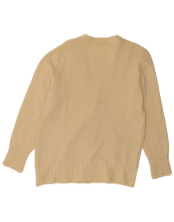 Suéter cardigã feminino vintage UK 10 pequeno bege