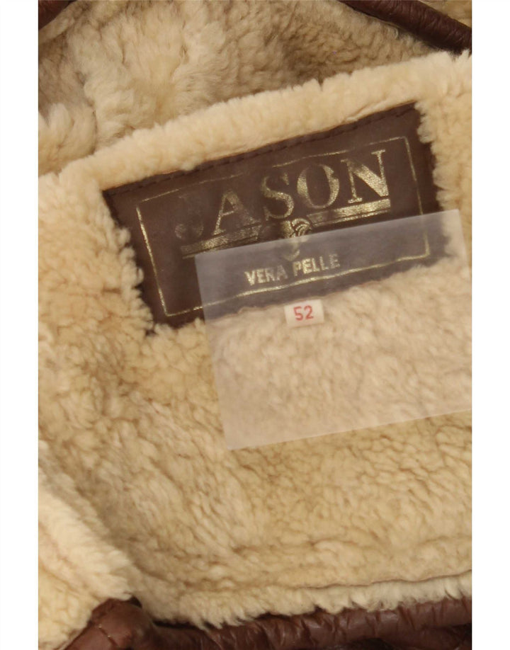 Jaqueta masculina vintage shearling IT 52 XL couro marrom