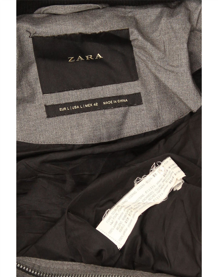 Casaco acolchoado com capuz masculino Zara UK 40 poliéster cinza grande