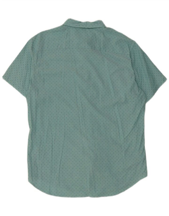 BONOBOS Camisa masculina de manga curta slim fit grande algodão azul com bolinhas