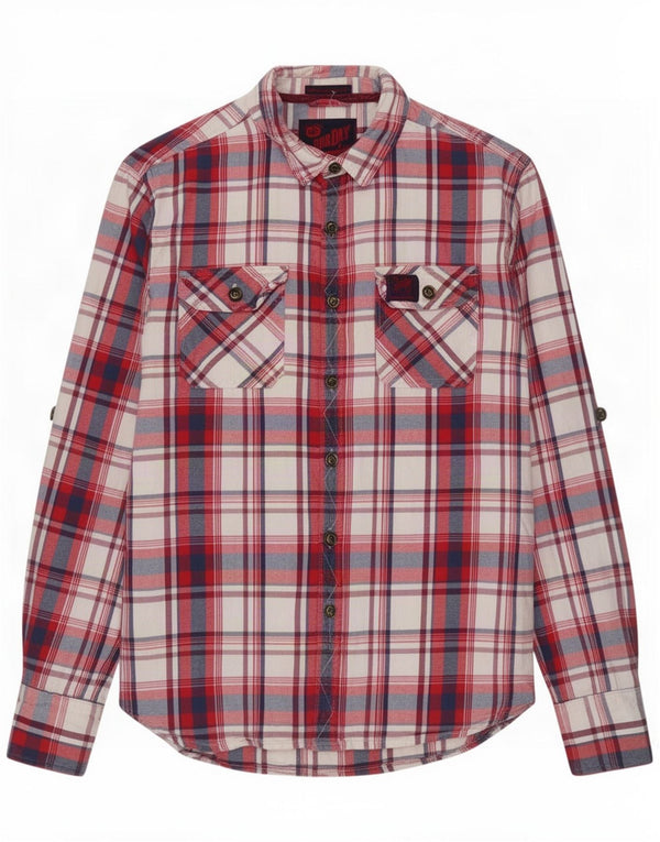 Camisa masculina de flanela Superdry grande algodão xadrez vermelho