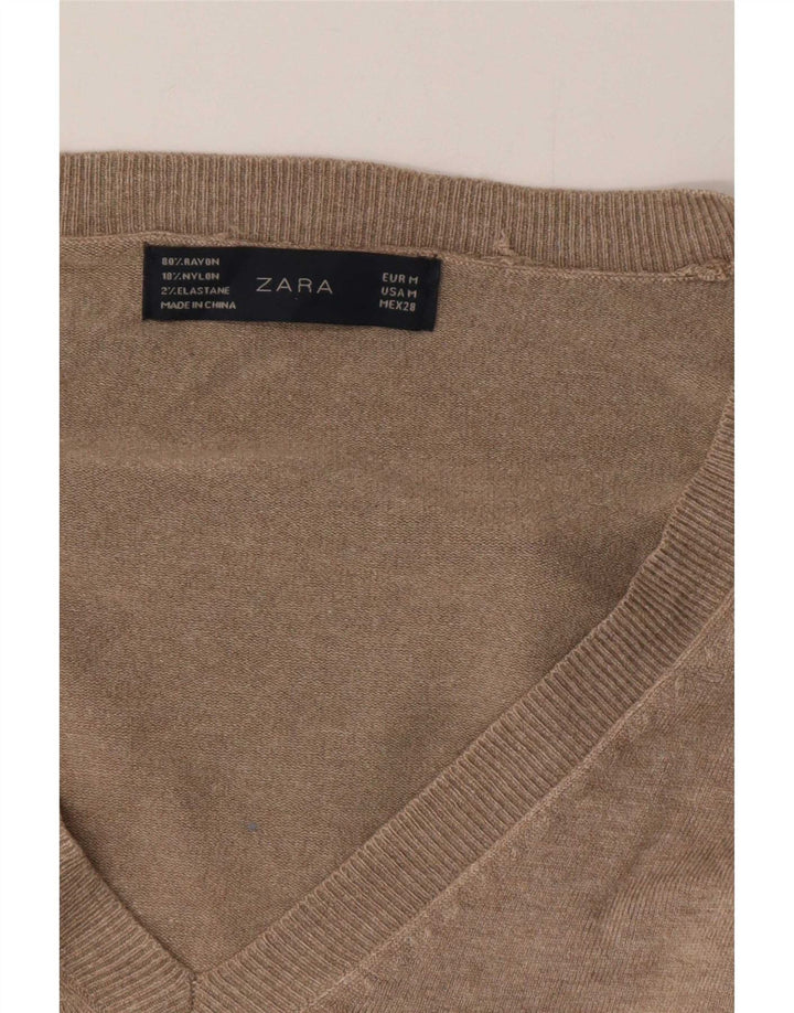 Suéter feminino Zara com decote em V Reino Unido 14 médio cinza rayon