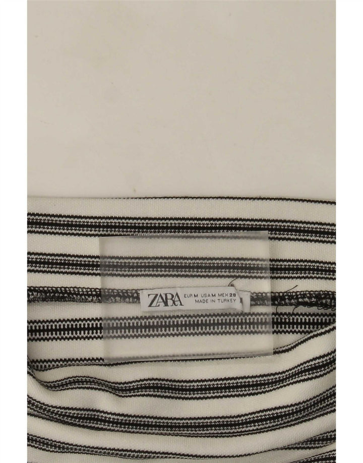 Zara Womens Crop Off Ombro Top UK 12 Médio Listrado Branco