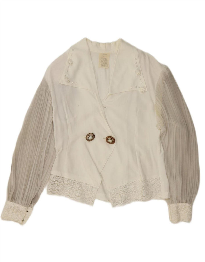 Blusa feminina VINTAGE oversized EUA 1 2XS viscose branca