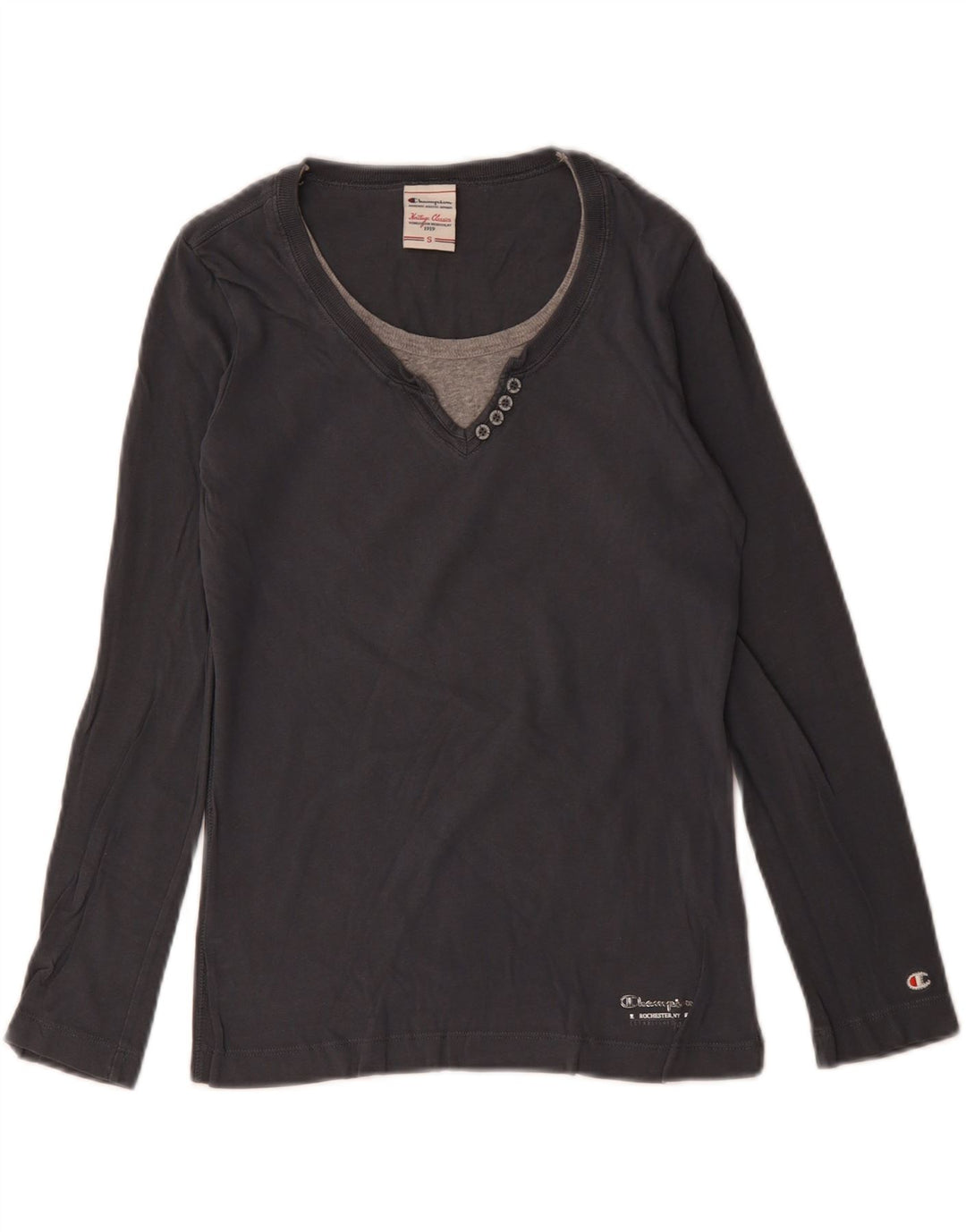 CHAMPION Top feminino Heritage Classics manga comprida Reino Unido 10 algodão cinza pequeno