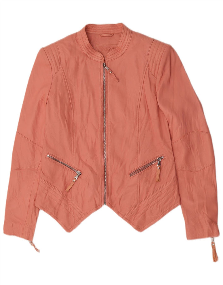 Jaqueta de couro feminina Be Edgy UK 14 grande couro rosa
