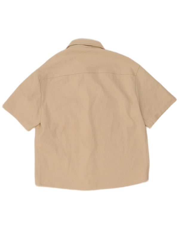 Zara Camisa masculina de manga curta poliéster bege médio
