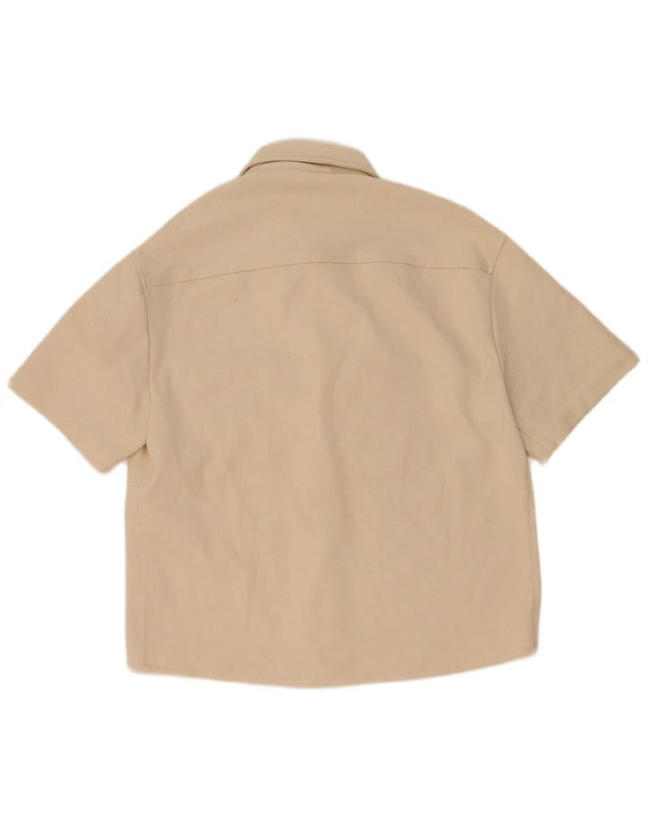 Zara Camisa masculina de manga curta poliéster bege médio