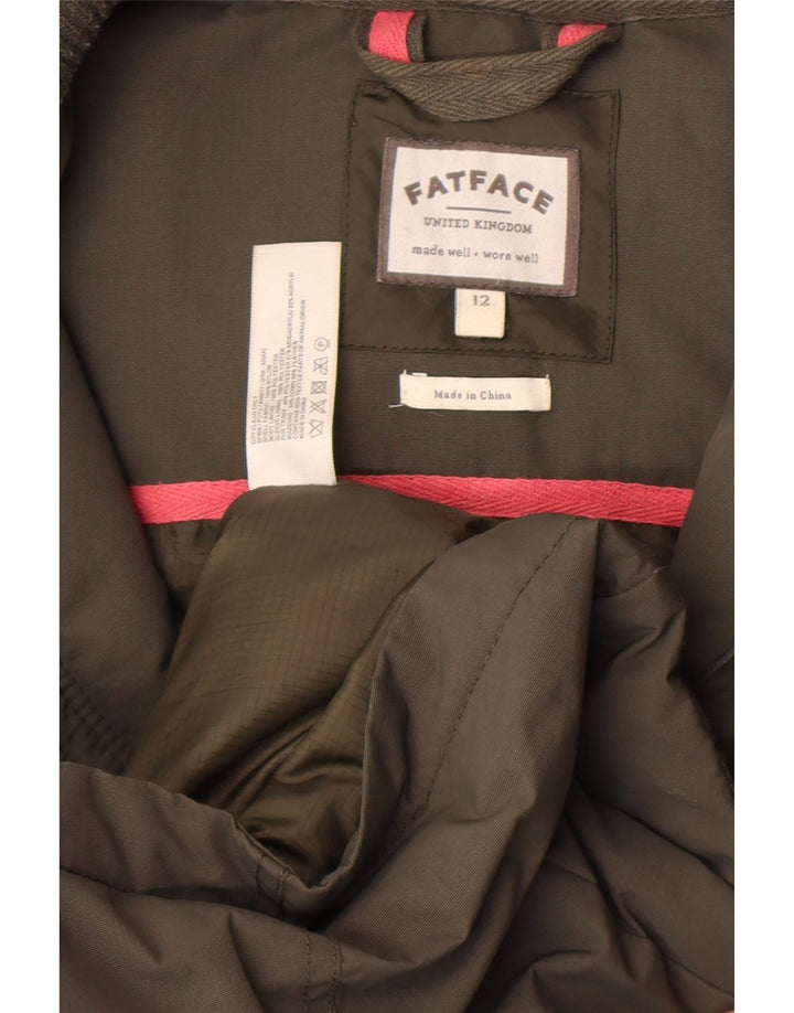 Casaco acolchoado com capuz feminino Fat Face UK 12 nylon cáqui médio