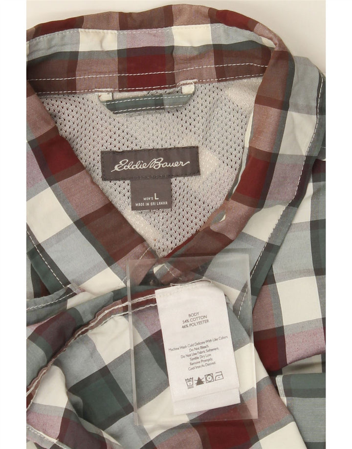 EDDIE BAUER Camisa masculina de manga curta grande algodão xadrez multicolorido