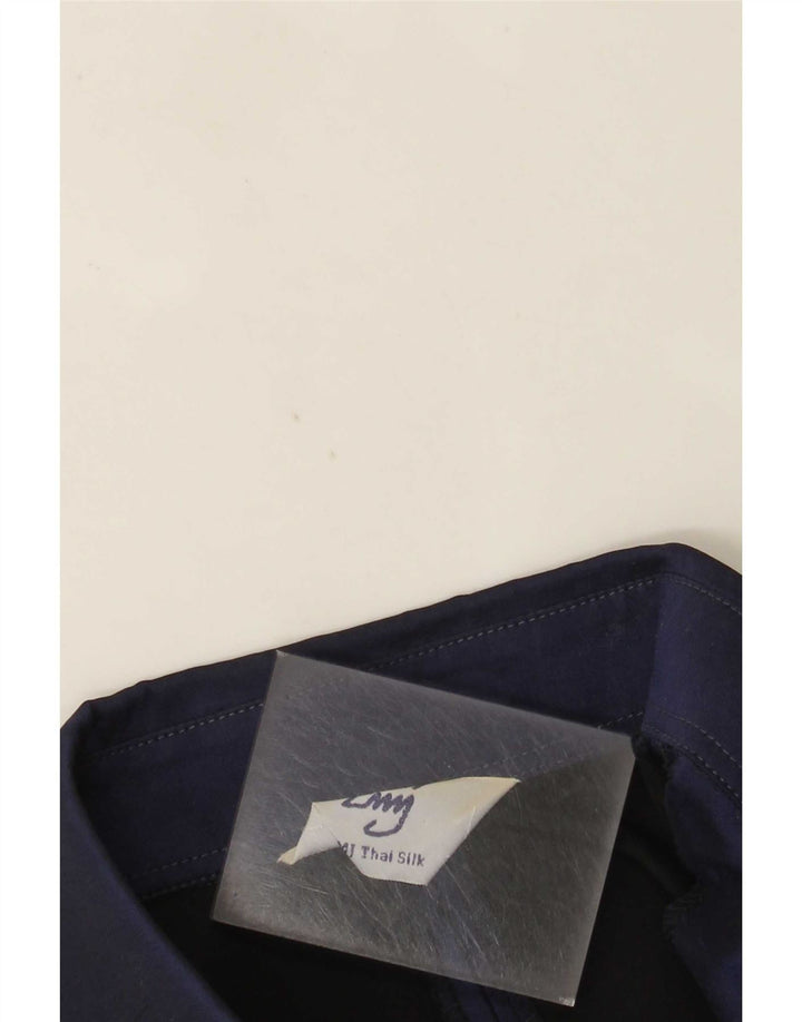 Blusa feminina vintage UK 14 seda azul marinho médio